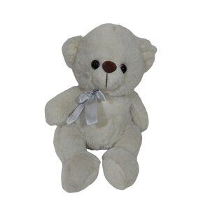 Just For You Cream Ivory Plush Teddy Bear With Bow Stuffed Animal Toy 9.5 inch